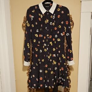 The Kooples Paris Black Floral Pleated Mini Dress